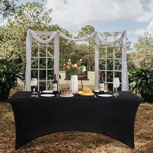 Hussome Lot of 2- 6FT Black Stretch Fitted Tablecloths for Rectangle Tables New